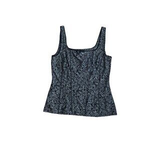 White House Black Market L Floral Corset Top With Lace Trim & Boning Detail 1846